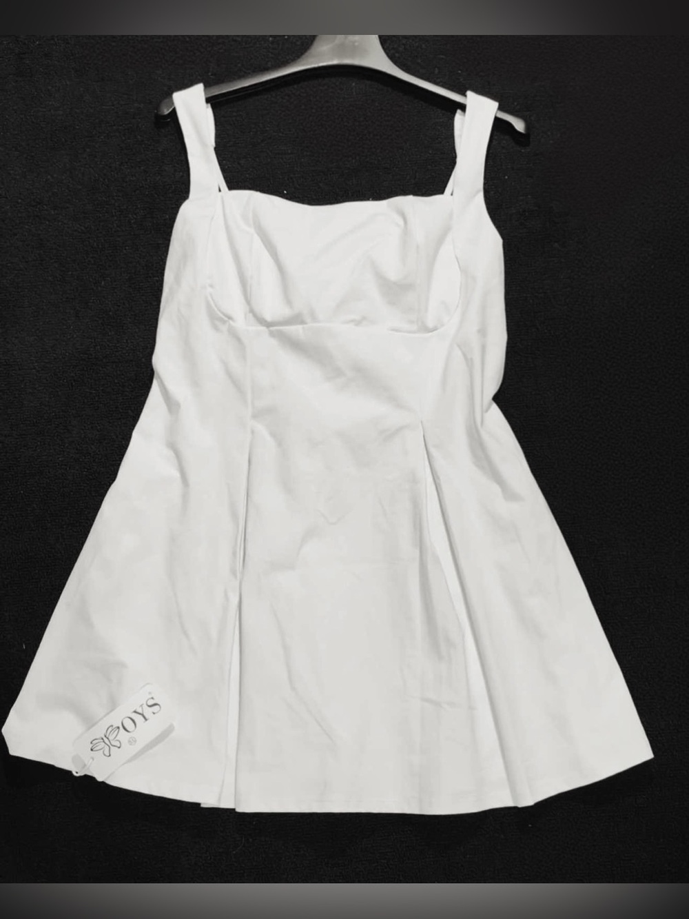OYS White Square-Neck Mini Dress with Structured Bodice, tie back. XL